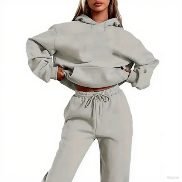 2025 Autumn/Winter New Velvet Warm Hoodie Sports Pants Two Piece Set for Men and Women Solid Color Loose Sports Jogging Set