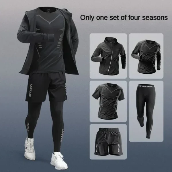 3-5Pcs Men's Ice Fiber Quick-Dry Running Fitness Full Set/Suit Tracksuit For Marathon, Training Cycling，Jogging,Gym