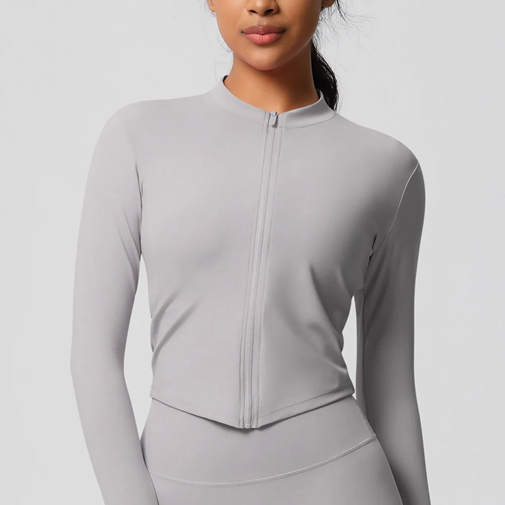 Cloud Hide Front Zipper Sports Jacket Women Long Sleeve Brown Yoga Shirt Gym Fitness Coat Running Autumn Winter Workout Run Top