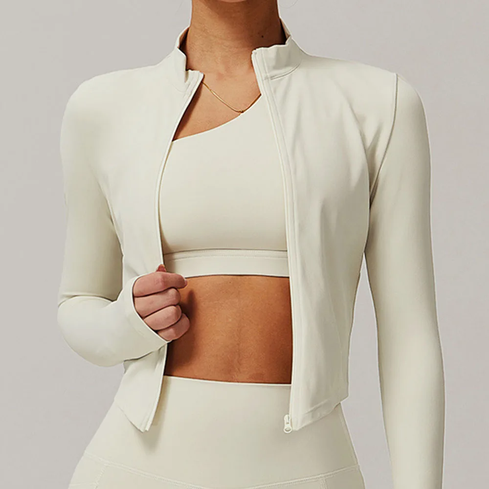 Cloud Hide Front Zipper Sports Jacket Women Long Sleeve Brown Yoga Shirt Gym Fitness Coat Running Autumn Winter Workout Run Top