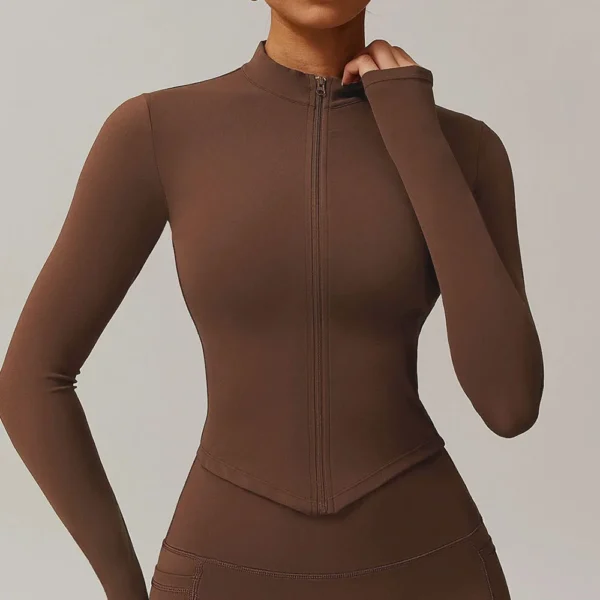 Cloud Hide Front Zipper Sports Jacket Women Long Sleeve Brown Yoga Shirt Gym Fitness Coat Running Autumn Winter Workout Run Top