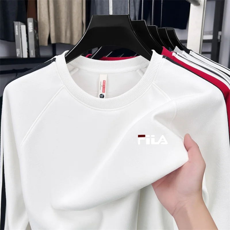 New Style Autumn Trendy Men's Printed Striped Sleeves Sweatshirt Advanced Cotton Warm Comfortable O-Neck Tops Casual Men's Wear