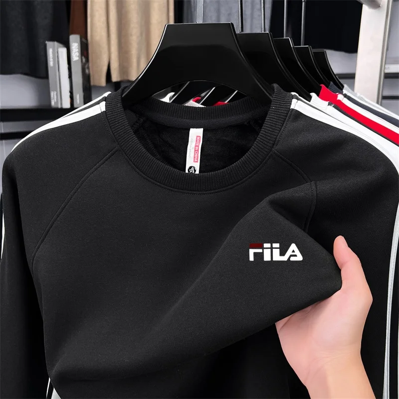 New Style Autumn Trendy Men's Printed Striped Sleeves Sweatshirt Advanced Cotton Warm Comfortable O-Neck Tops Casual Men's Wear