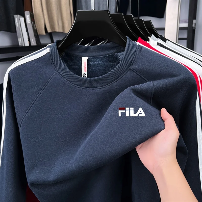 New Style Autumn Trendy Men's Printed Striped Sleeves Sweatshirt Advanced Cotton Warm Comfortable O-Neck Tops Casual Men's Wear